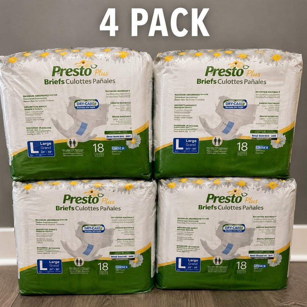 Presto Plus Adult Briefs Large 18 Count Incontinence Protection Unisex New